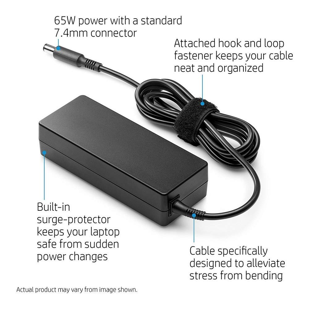 HP W7Q01AA#ACJ 65W 3-Pin Power Adapter (Black)(With Power Cable) - Image 2