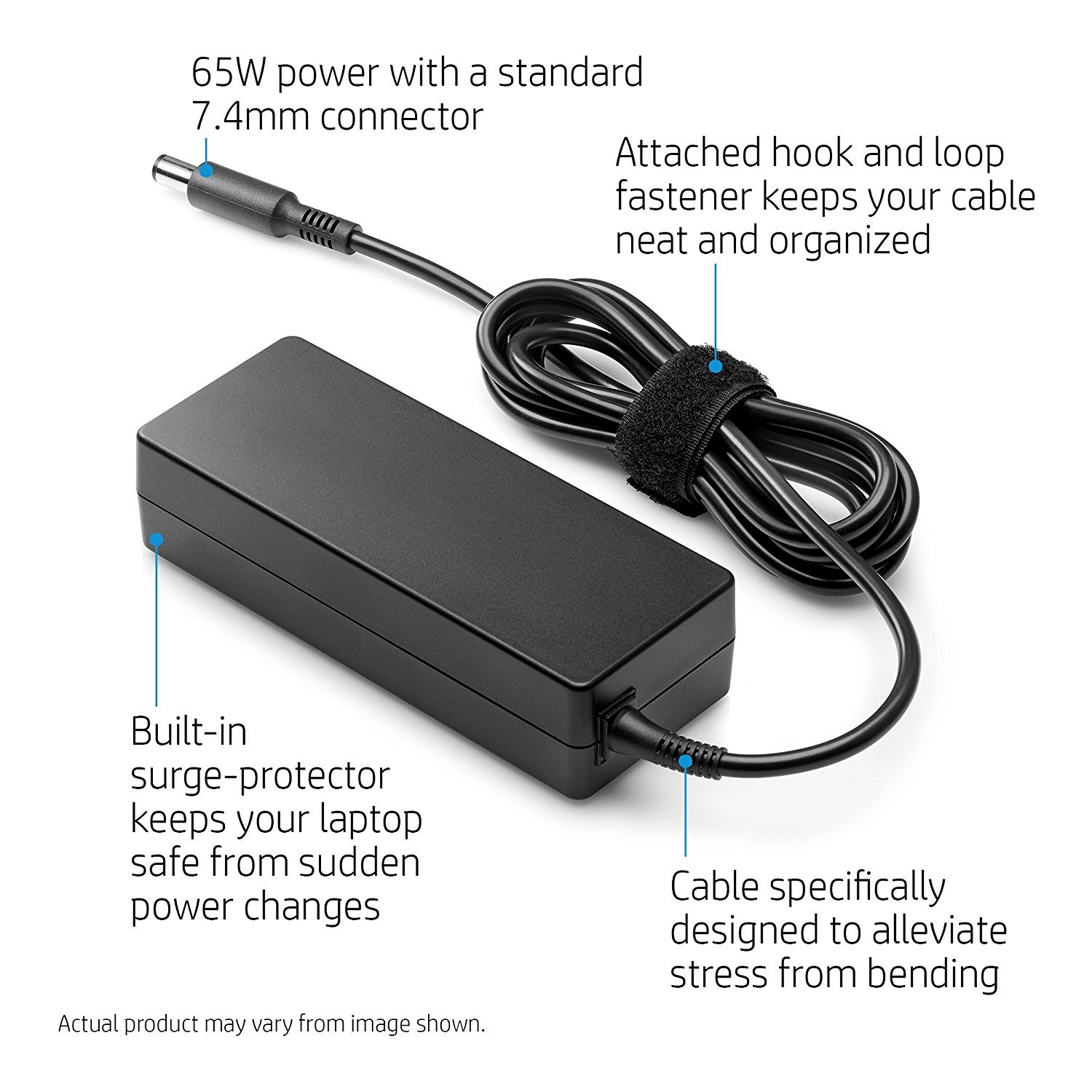 HP W7Q01AA#ACJ 65W 3-Pin Power Adapter (Black)(With Power Cable) - Image 2